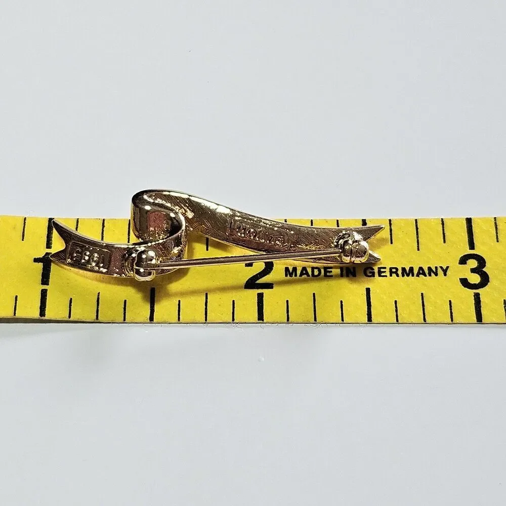 Avon Gold Tone Blue Stone Ribbon Pin Signed 1985